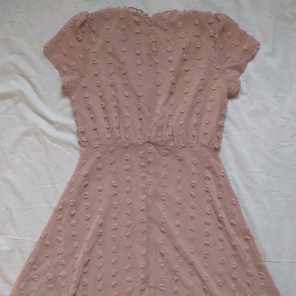 BaeVely Pink Swiss Dot V-neck Dress Cottagecore Coquette Fairy Womens Medium - Picture 9 of 12